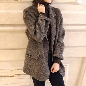 Thick oversized brown checkered blazer coat, from Korea, perfect for the cold